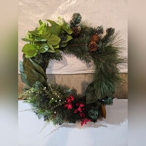 Festive Green and Red Holiday Wreath